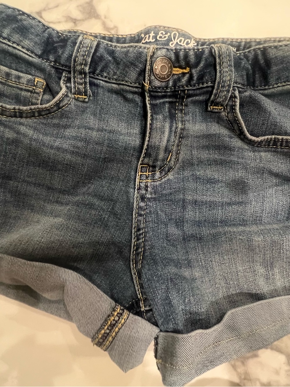 Cat & Jack Dark Blue Denim Shorts with Contrast Stitching